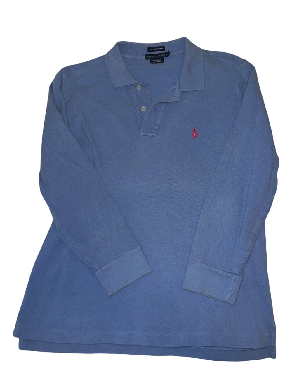 Vintage Ralph Lauren long sleeve the skinny polo blue with pink logo size large